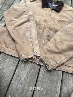 Vintage 60s 70s Carhartt detroit jacket distressed brown duck canvas workwear 50