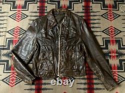 Vintage 60s Leather Motorcycle Jacket M Medium Mens Brown Distressed Cafe Racer