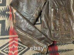 Vintage 60s Leather Motorcycle Jacket M Medium Mens Brown Distressed Cafe Racer