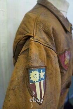 Vintage 70's Avirex U. S. N Distressed Leather Flight Bomber Leather Jacket Uk XL