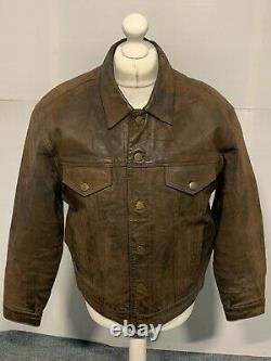 Vintage 80's Boombastic Distressed Leather Trucker Jacket Size XL