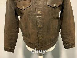 Vintage 80's Boombastic Distressed Leather Trucker Jacket Size XL