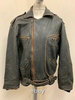Vintage 80's German Distressed Leather Motorcycle Jacket Size 50 / XL Ace Patina