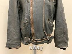 Vintage 80's German Distressed Leather Motorcycle Jacket Size 50 / XL Ace Patina