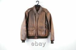Vintage 80s Avirex Mens 40 Distressed Leather A-2 Flight Bomber Jacket USA Brown