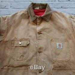 Vintage 90s Carhartt Distressed Quilted Lined Chore Jacket M L Made in USA Wip
