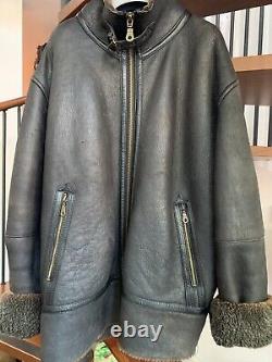 Vintage ASHWOOD Mens Jacket Shearling Flying Aviator Bomber Distress Brown S/M