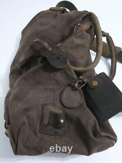 Vintage Barbour Leather Canvas Weekend Travel Distressed Brown Carry On Bag