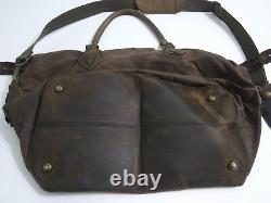 Vintage Barbour Leather Canvas Weekend Travel Distressed Brown Carry On Bag