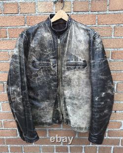 Vintage Brown Brooks Leather Motorcycle Jacket Cafe Racer Distressed Men Size 42