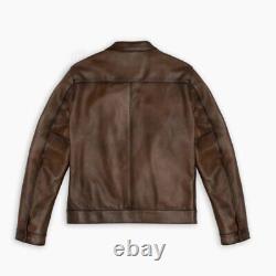 Vintage Brown Distressed Real Leather Cafe Racer Motorcycle Jacket for Men