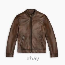 Vintage Brown Distressed Real Leather Cafe Racer Motorcycle Jacket for Men