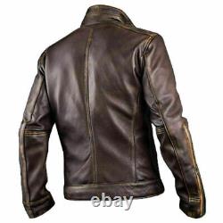 Vintage Cafe Racer Biker Real Distressed Brown Pure Leather Stylish Men's Jacket