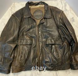 Vintage Canyon Ridge Mens Distressed Brown Leather Bomber Jacket Size 2XL 1990s