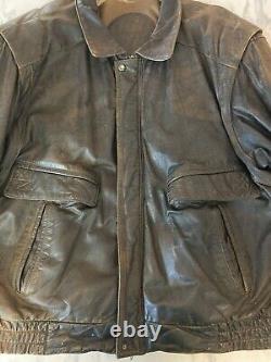 Vintage Canyon Ridge Mens Distressed Brown Leather Bomber Jacket Size 2XL 1990s