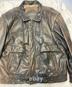 Vintage Canyon Ridge Mens Distressed Brown Leather Bomber Jacket Size 2XL 1990s