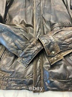 Vintage Canyon Ridge Mens Distressed Brown Leather Bomber Jacket Size 2XL 1990s