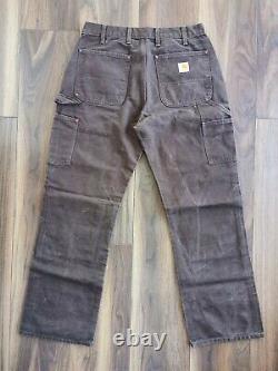 Vintage Carhartt Double Front Knee Distressed Work Trousers Pants Brown 30 Waist