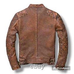 Vintage Distressed Black & Brown Men Genuine Biker's Cow Hide Leather Jacket
