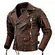 Vintage Distressed Brown Cowhide Leather Motorcycle Biker Jacket