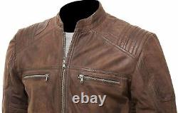 Vintage Distressed Mens Brown Leather Jacket