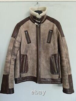 Vintage Flying Jacket Real Leather & Fur ROCK'N BLUE Biker Bomber Distressed M