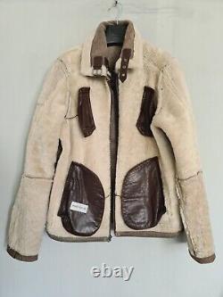 Vintage Flying Jacket Real Leather & Fur ROCK'N BLUE Biker Bomber Distressed M