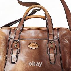 Vintage Fossil Leather Briefcase Messenger Shoulder Bag Distressed Brown Laptop