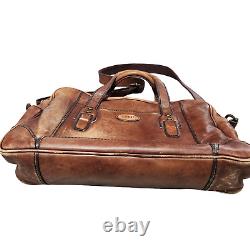 Vintage Fossil Leather Briefcase Messenger Shoulder Bag Distressed Brown Laptop