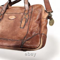 Vintage Fossil Leather Briefcase Messenger Shoulder Bag Distressed Brown Laptop