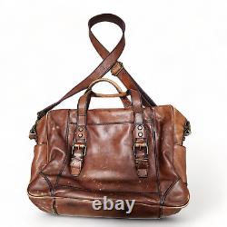 Vintage Fossil Leather Briefcase Messenger Shoulder Bag Distressed Brown Laptop