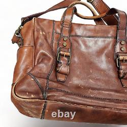 Vintage Fossil Leather Briefcase Messenger Shoulder Bag Distressed Brown Laptop