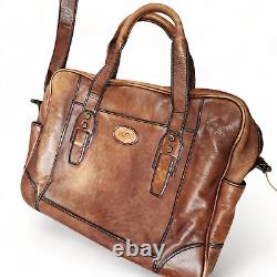 Vintage Fossil Leather Briefcase Messenger Shoulder Bag Distressed Brown Laptop