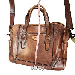 Vintage Fossil Leather Briefcase Messenger Shoulder Bag Distressed Brown Laptop