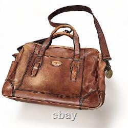 Vintage Fossil Leather Briefcase Messenger Shoulder Bag Distressed Brown Laptop