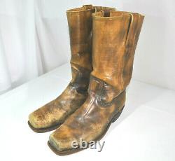 Vintage Frye Black Label 9004 Boots Distressed Cognac Leather USA Made Men 8 D