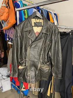 Vintage Great Look Men's Leather Jacket Size L Distressed Brown Biker