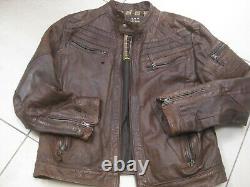 Vintage HELIUM brown tan leather RACER BIKER JACKET 2XL XL 44 46 distressed soft