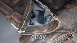 Vintage Hugo Boss Motorcycle Leather Jacket Men L Slim Fit Distressed Aged Biker