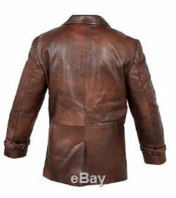 Vintage Mens Brown Distressed Cow Hide 100% Real Leather Coat Jacket