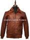 Vintage Mens Brown Distressed Real Cow Leather Fur Collar Bomber Jacket