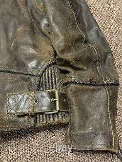 Vintage Mens Harley Davidson leather jacket billings brown distressed zip bar L