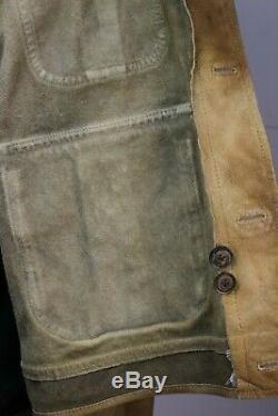 Vintage Mens Polo Ralph Lauren Tan Leather Distressed Hunting Safari Jacket L