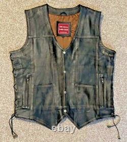 Vintage Motorcycle Vest Pocket Distressed Real Leather Waistcoat Mens / XS-5XL