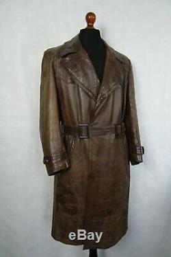 Vintage Original WW2 German Horsehide Leather Military Officers Trench Coat 42S