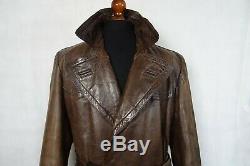Vintage Original WW2 German Horsehide Leather Military Officers Trench Coat 42S