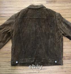 Vintage Polo Ralph Lauren Mens L Trucker Jacket Leather Distressed Oil Suede