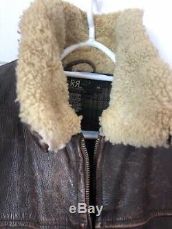 Vintage RRL Ralph Lauren Polo Distressed Bomber Leather Jacket Shearling Coat