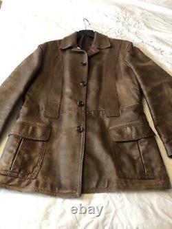 Vintage Retro Mens Leather Distressed Blazer Jacket 42