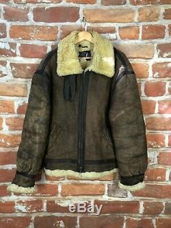 Vintage SCHOTT XXL Military NYC Distressed Shearling Leather B-3 Bomber Jacket